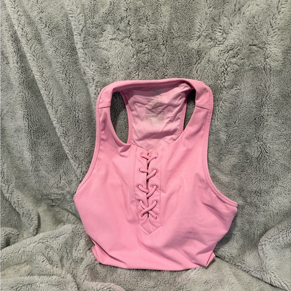 JoyLab Pink Lace-Up Crop Top